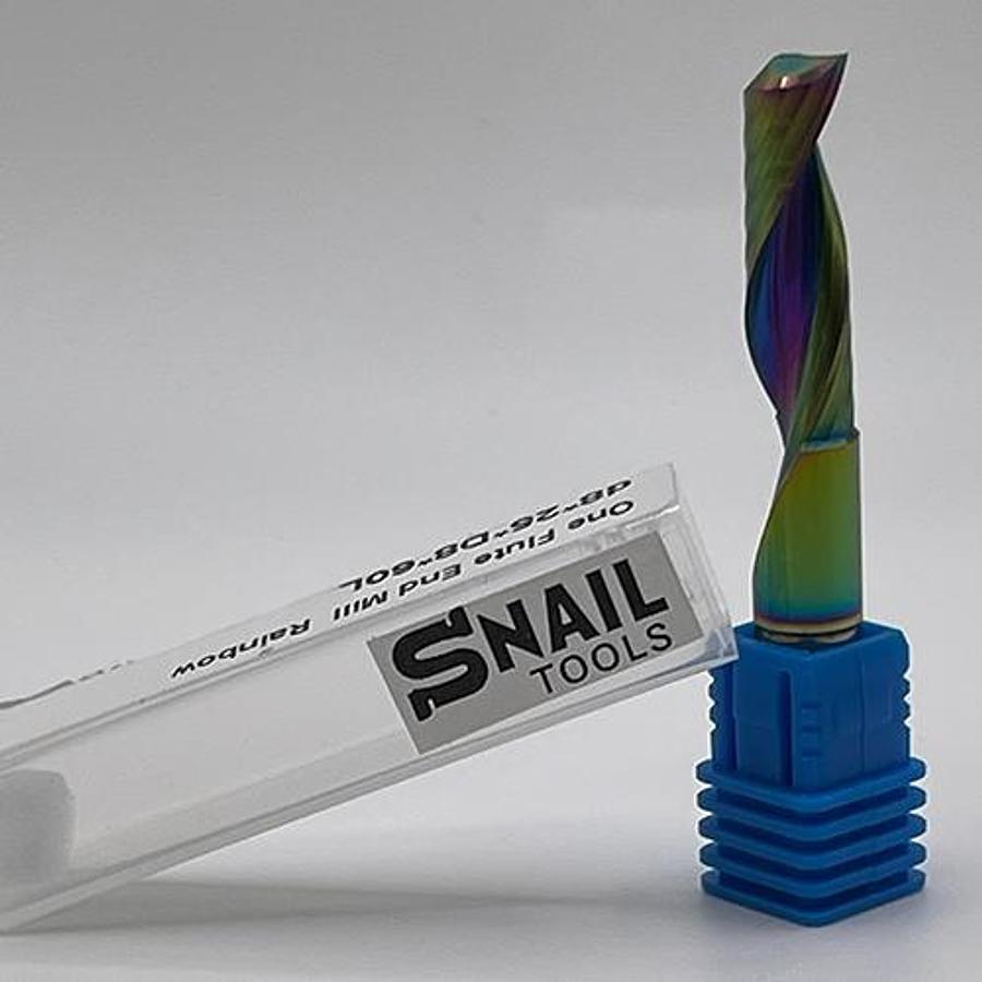 Snail Tools Solid Carbide Single Flute End Mill – Rainbow Coated (8 Dia, 60mm L)