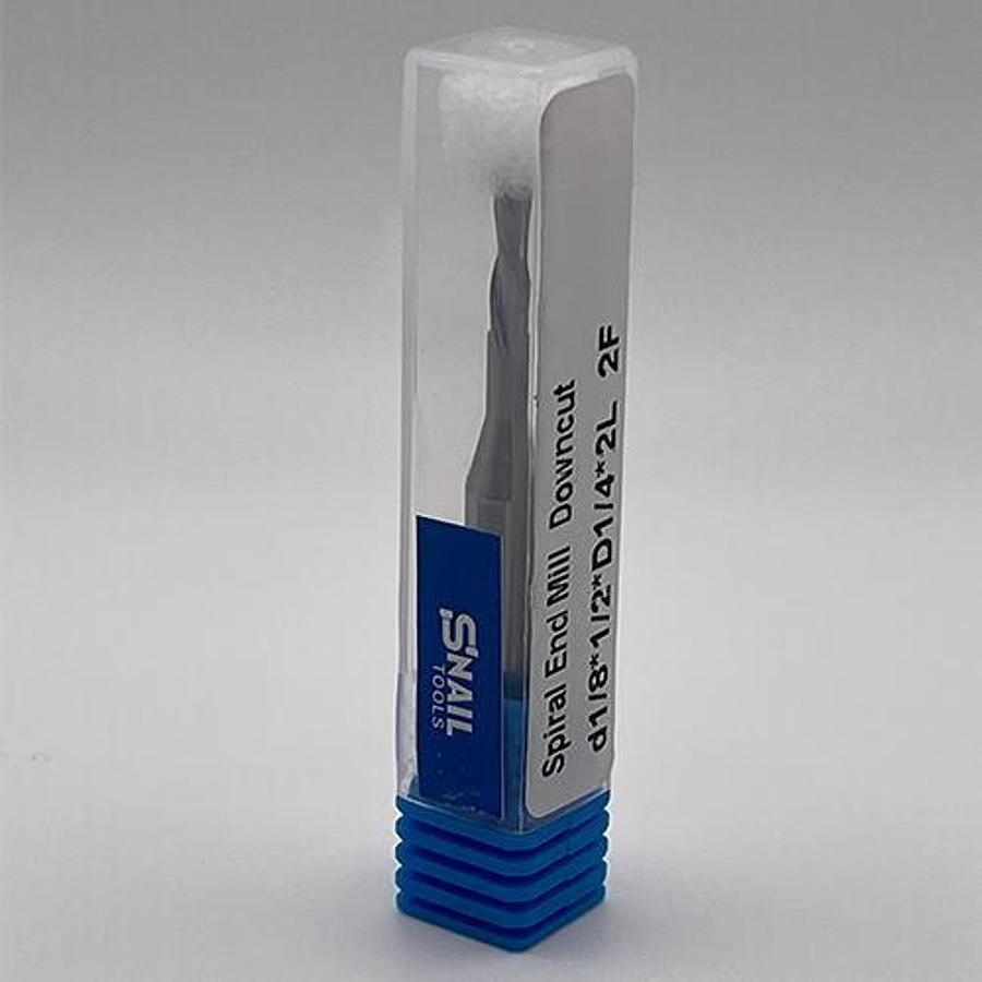 Snail Tools Solid Carbide 2 Flute Downcut Spiral End Mill (1/8″ Cut, 1/4″ Shank)