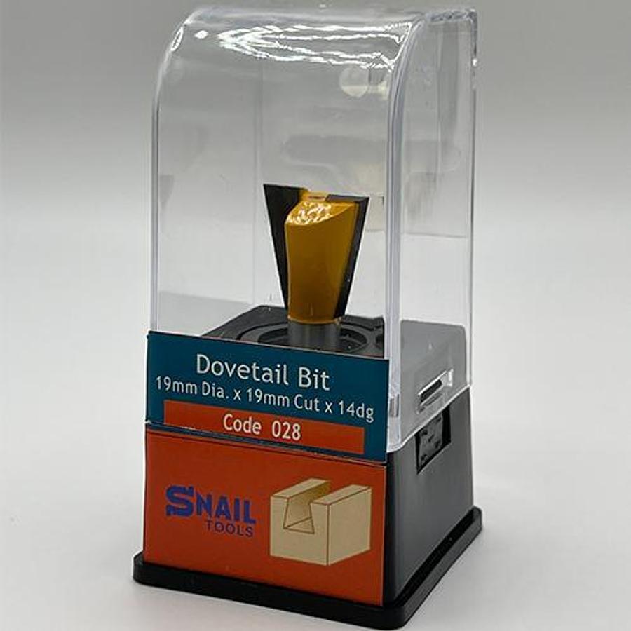 Snail Tools Dovetail Router Bit (19mm Dia x 19mm Cut, 14° Angle) – (Yellow)