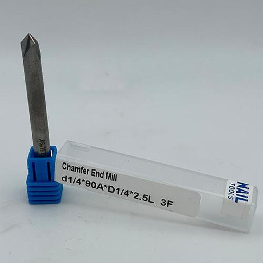 Snail Tools HSS Co Three Flute Chamfer End Mill (1/4″ Dia, 90° Angle)