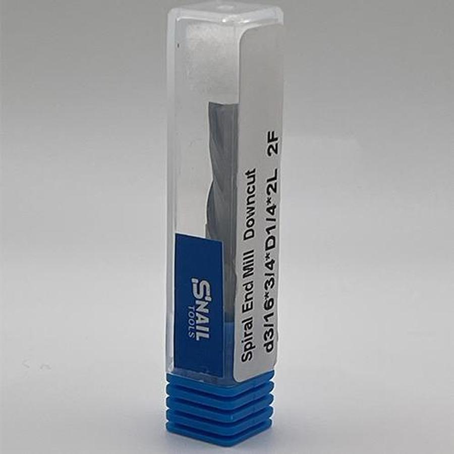 Snail Tools Solid Carbide 2 Flute Downcut Spiral End Mill (3/16″ Cut, 1/4″ Shank)