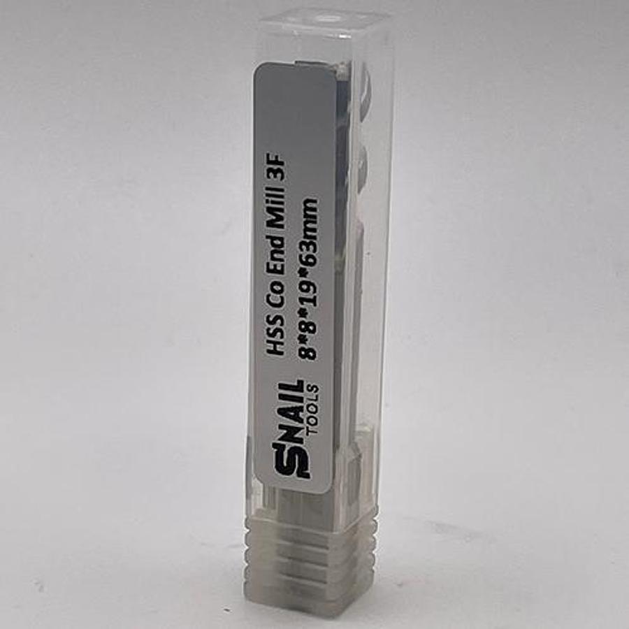 Snail Tools HSS Co Three Flute End Mill (8 x 8 x 19 x 63MM)