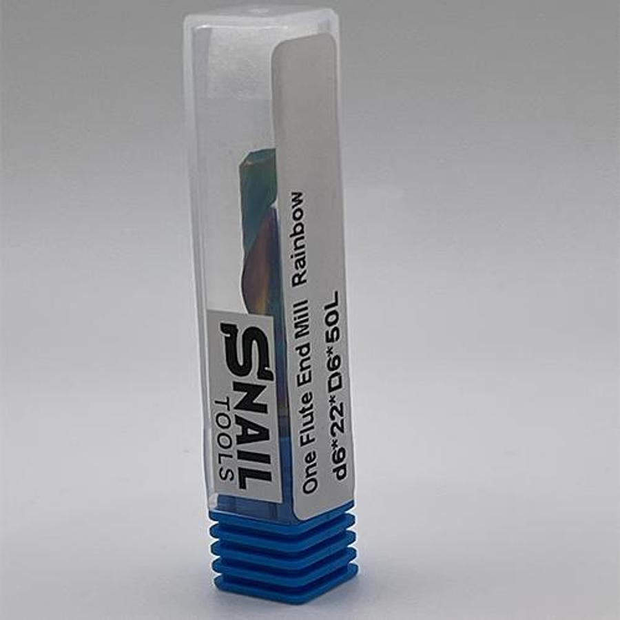 Snail Tools Solid Carbide Single Flute End Mill – Rainbow Coated (60 Dia, 50mm L)
