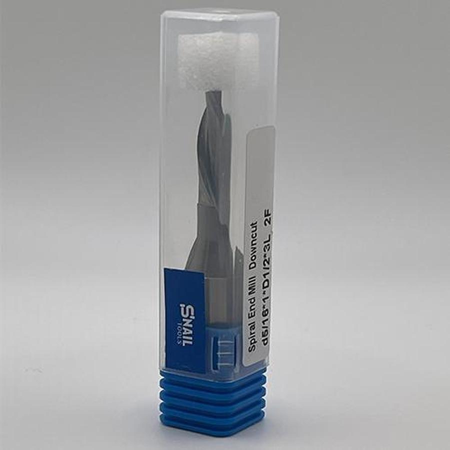 Snail Tools Solid Carbide 2 Flute Downcut Spiral End Mill (5/16″ Cut, 1/2″ Shank)