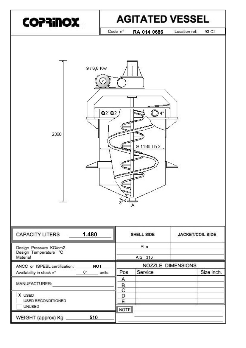 Used 1480 liter mixer