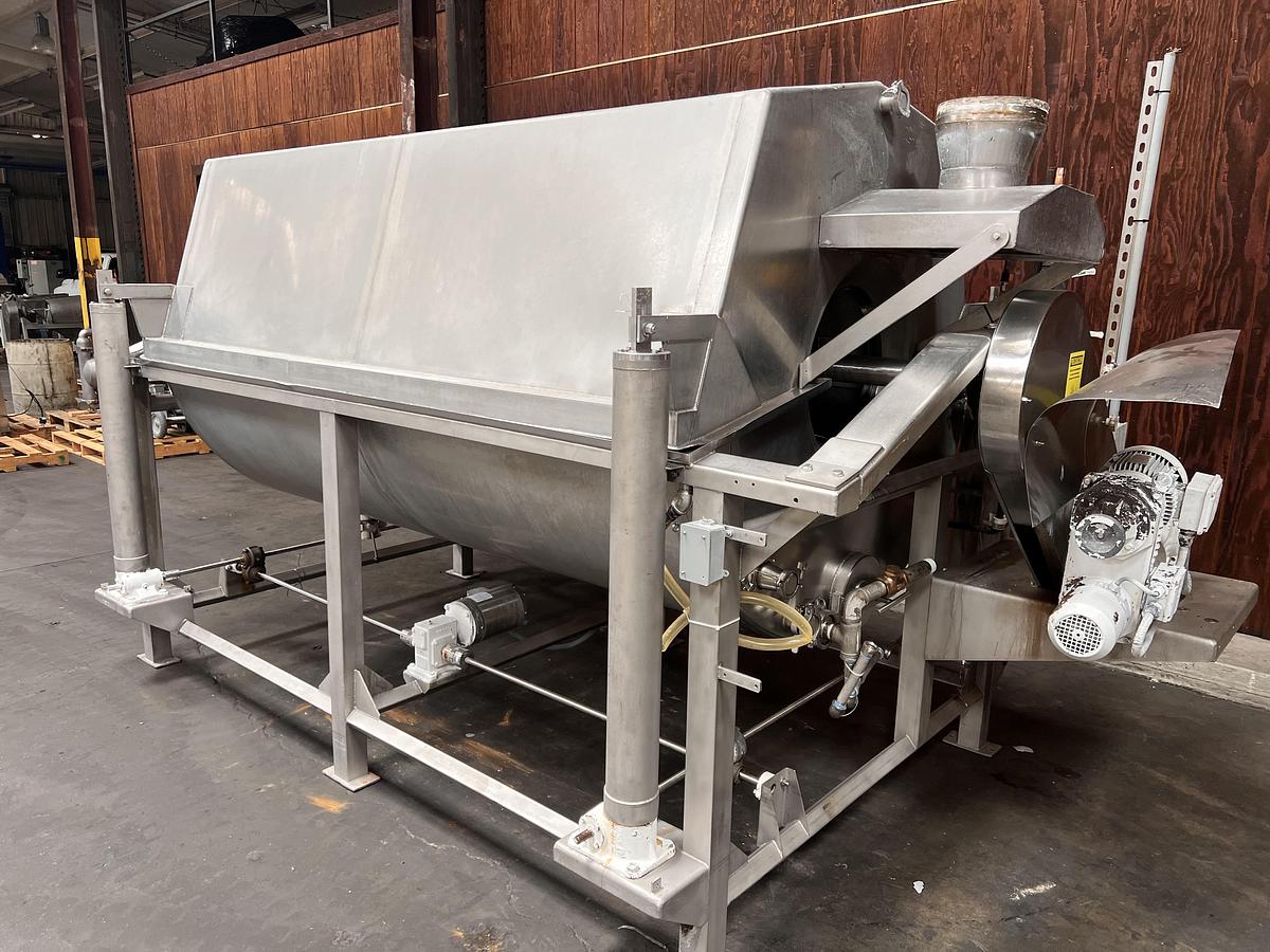 Used Hughes 48" diameter x 8' long stainless steel hot water rotary blancher