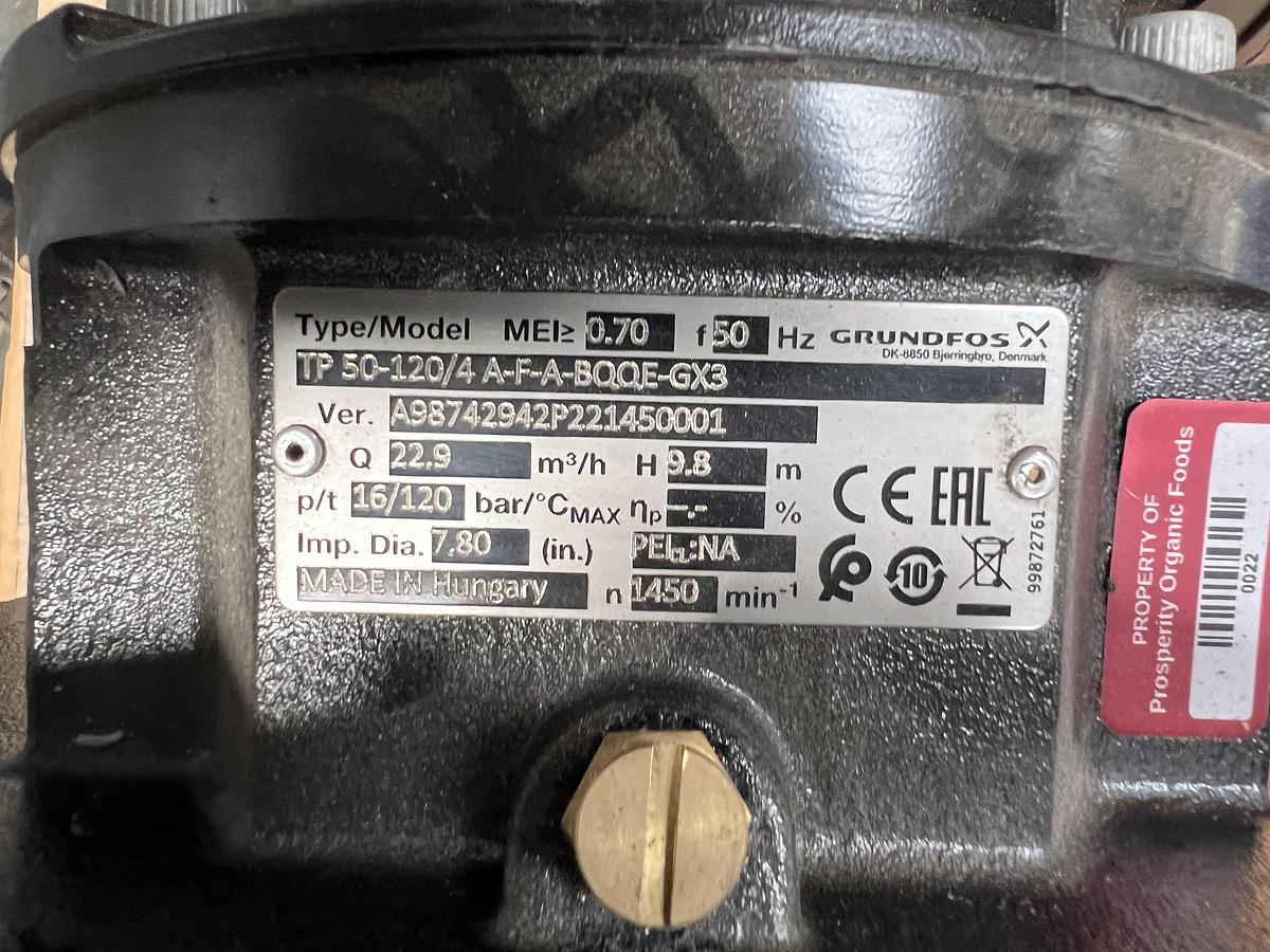 Used Grundfos model TP-50-120/4 A-F-A-BQQE-GX3 mild steel centrifugal pump