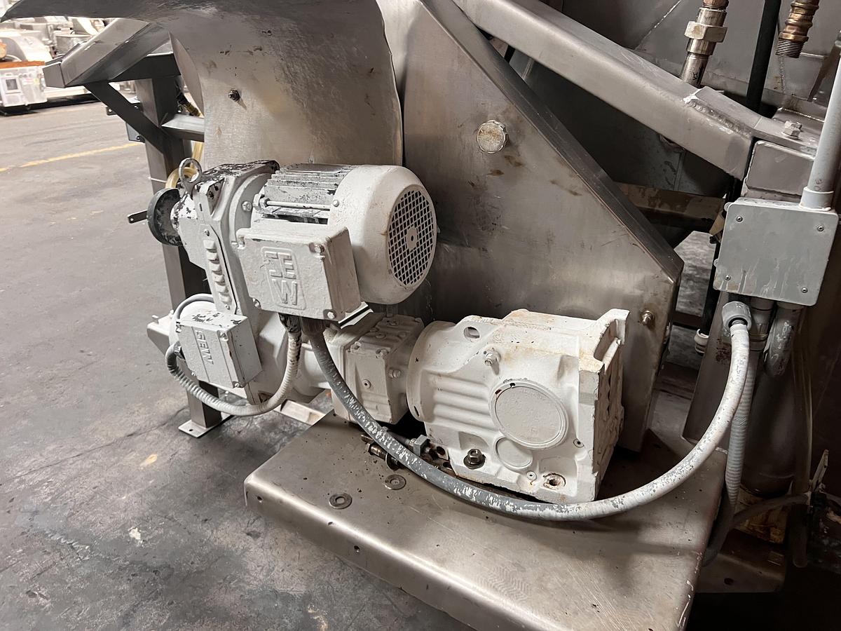 Used Hughes 48" diameter x 8' long stainless steel hot water rotary blancher
