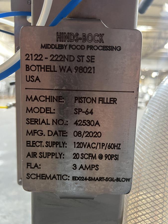 Used Hinds-Bock model SP-64 single piston filler