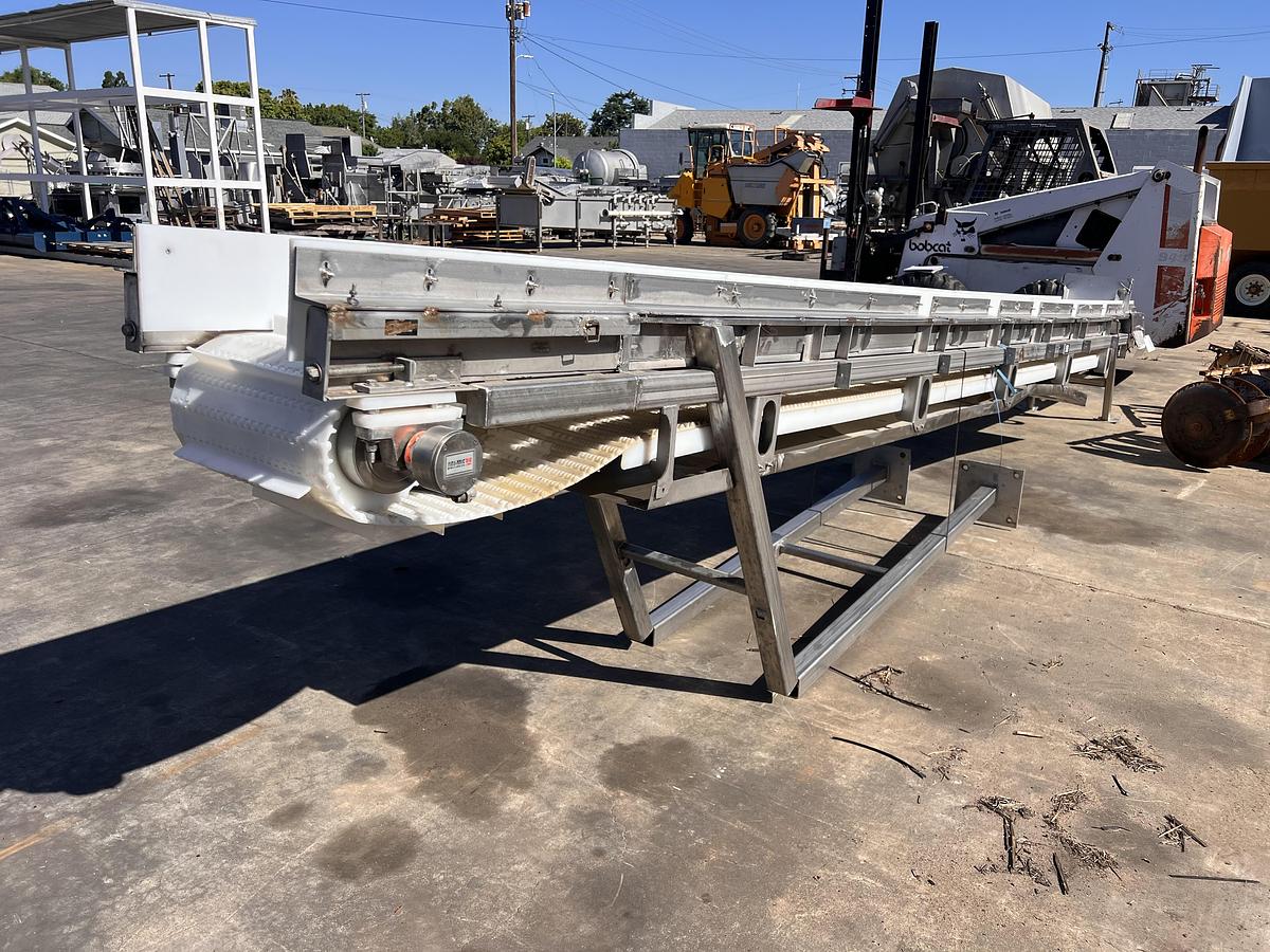 Used 18” wide x 24’ long stainless steel flighted belt elevator