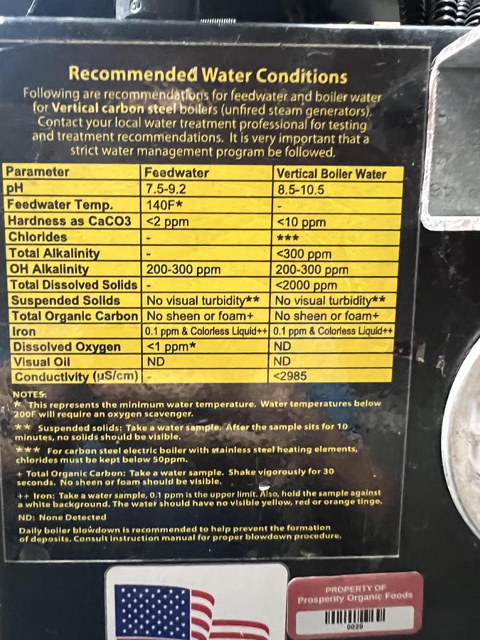 Used Parker model VSRT-60 Spiral Rib Tubeless steam boiler