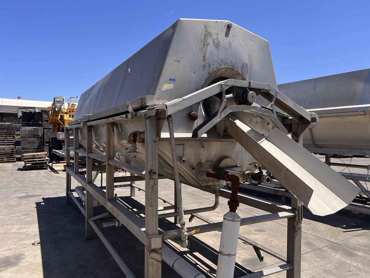 Used Hughes 48” diameter x 16’ long stainless steel hot water rotary blancher