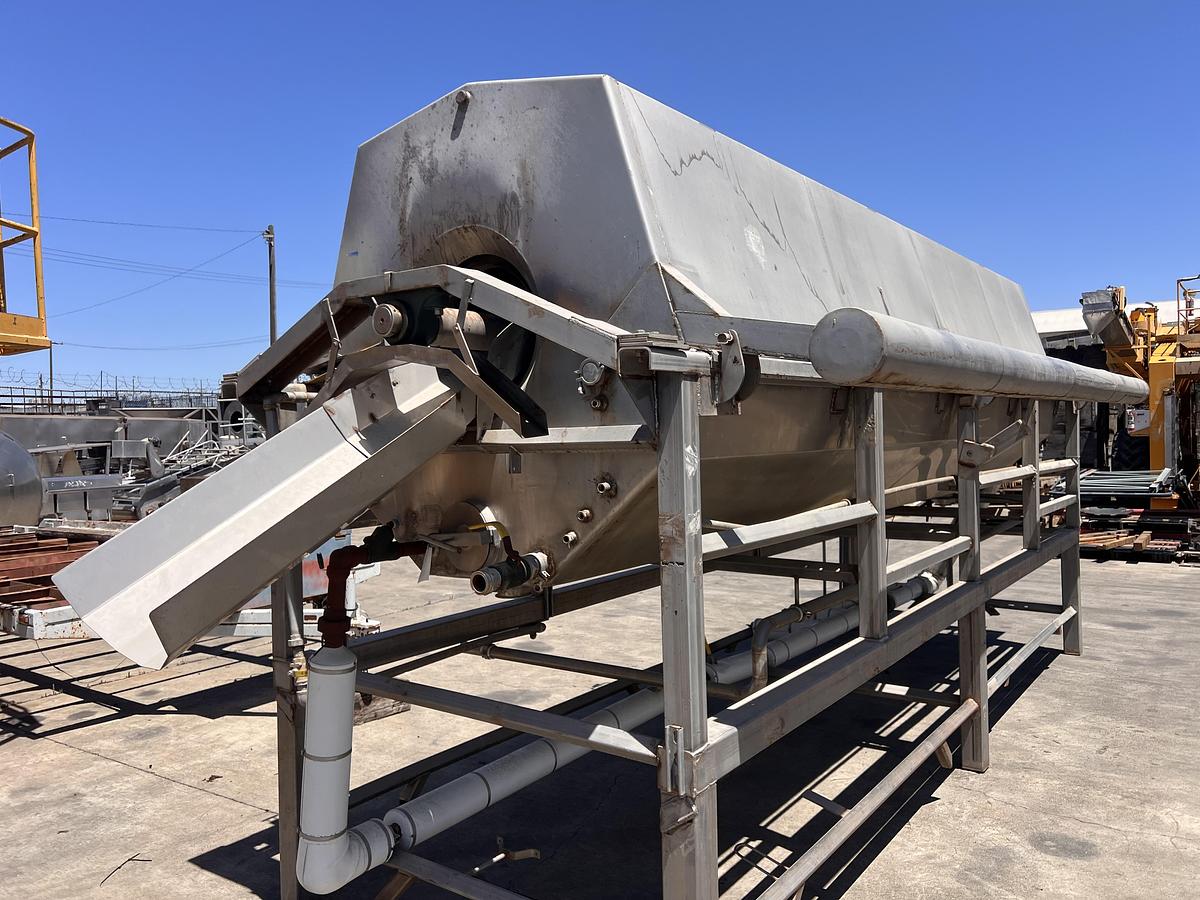 Used Hughes 48” diameter x 16’ long stainless steel hot water rotary blancher