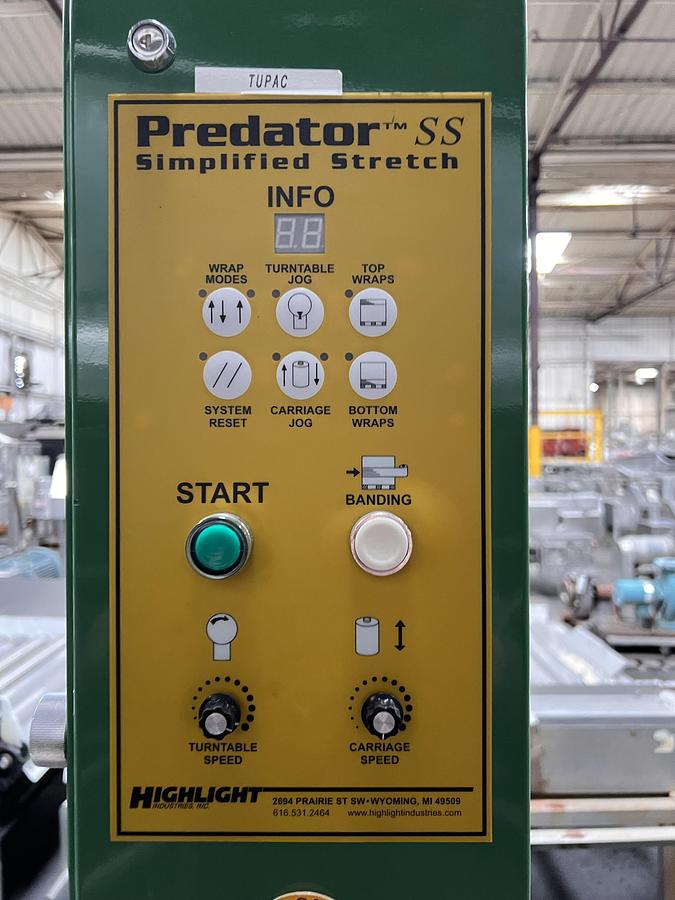Used Highlight 'Preditor SS Simplified Stretch' model H-1675 semi-automatic pallet stretch wrapper