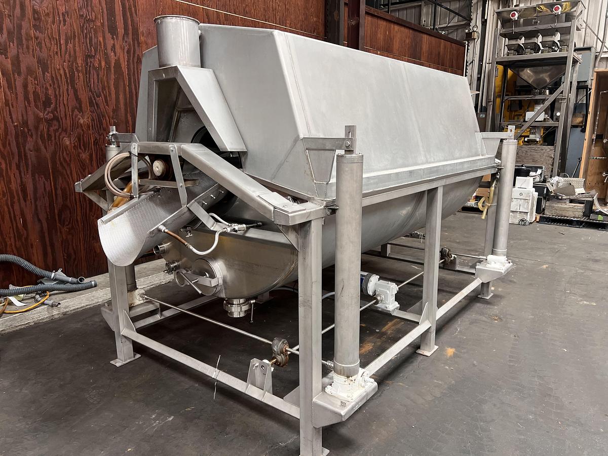 Used Hughes 48" diameter x 8' long stainless steel hot water rotary blancher