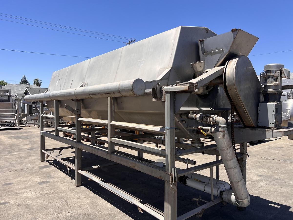 Used Hughes 48” diameter x 16’ long stainless steel hot water rotary blancher