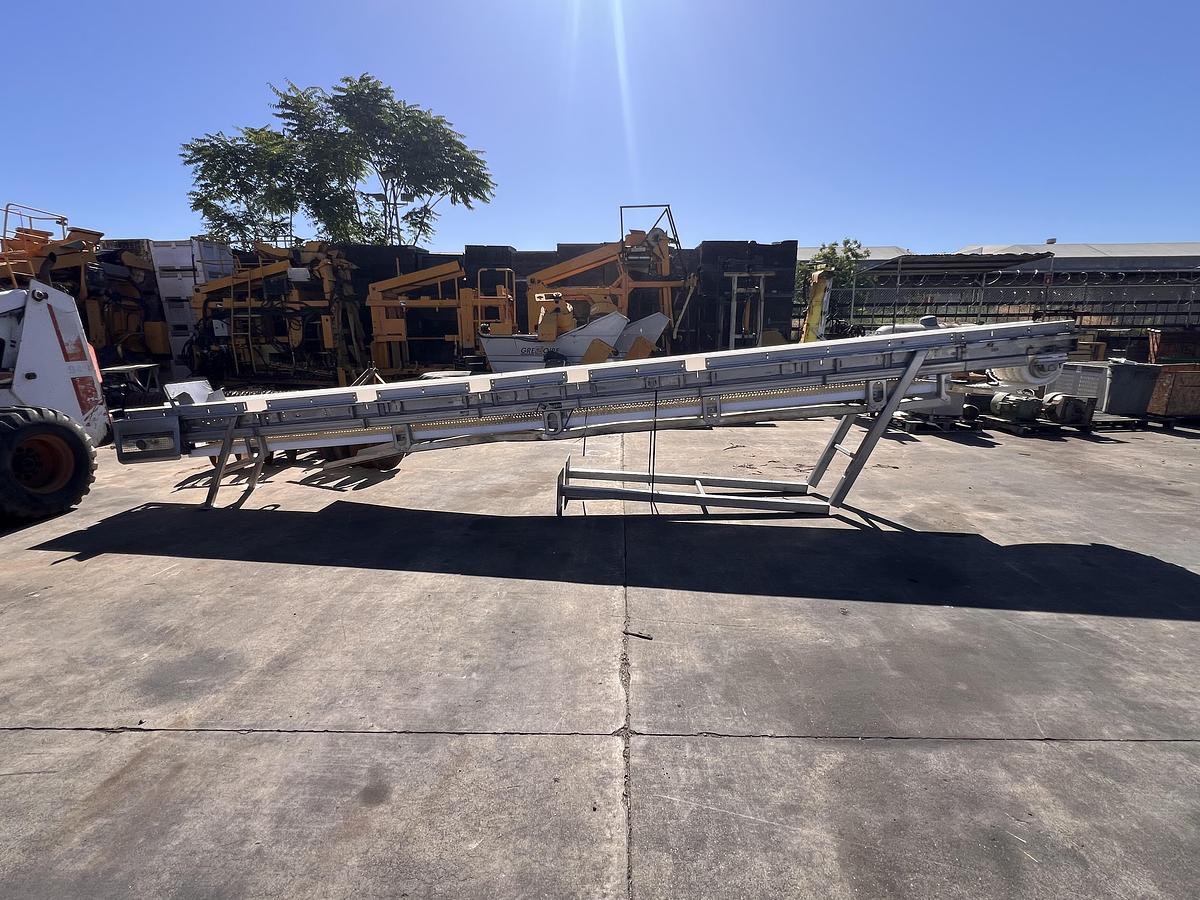 Used 18” wide x 24’ long stainless steel flighted belt elevator