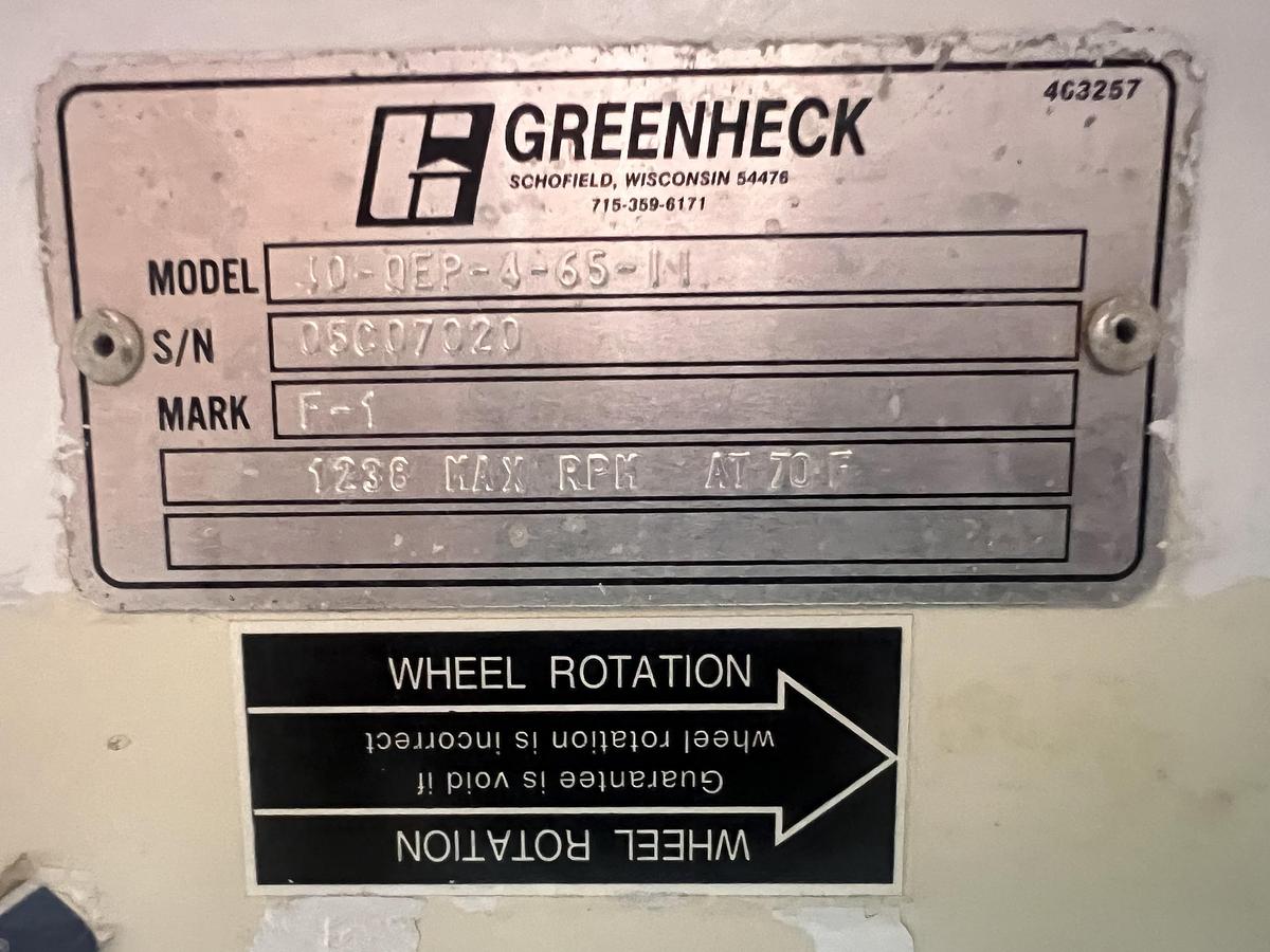 Used Greenheck model 40” diameter fiberglass airfoil centrifugal ventilation fan
