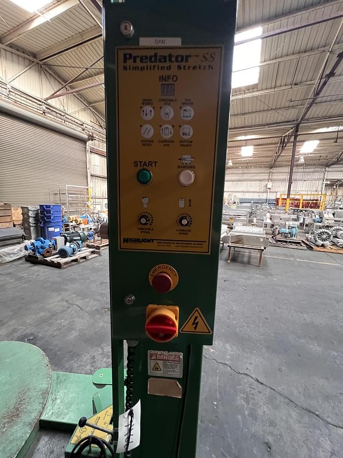 Used Highlight 'Preditor SS Simplified Stretch' model H-1675 semi-automatic pallet stretch wrapper