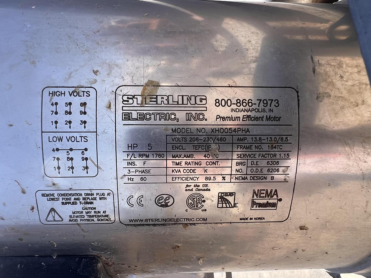 Used Hughes 48” diameter x 16’ long stainless steel hot water rotary blancher