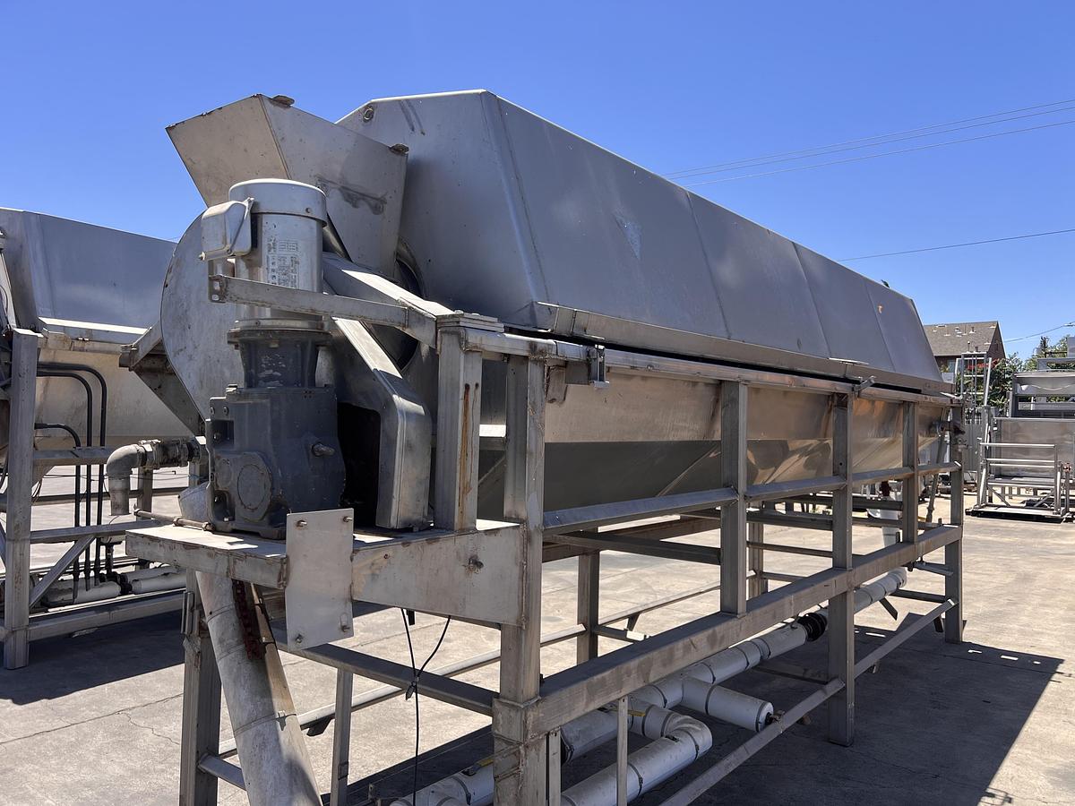 Used Hughes 48” diameter x 16’ long stainless steel hot water rotary blancher