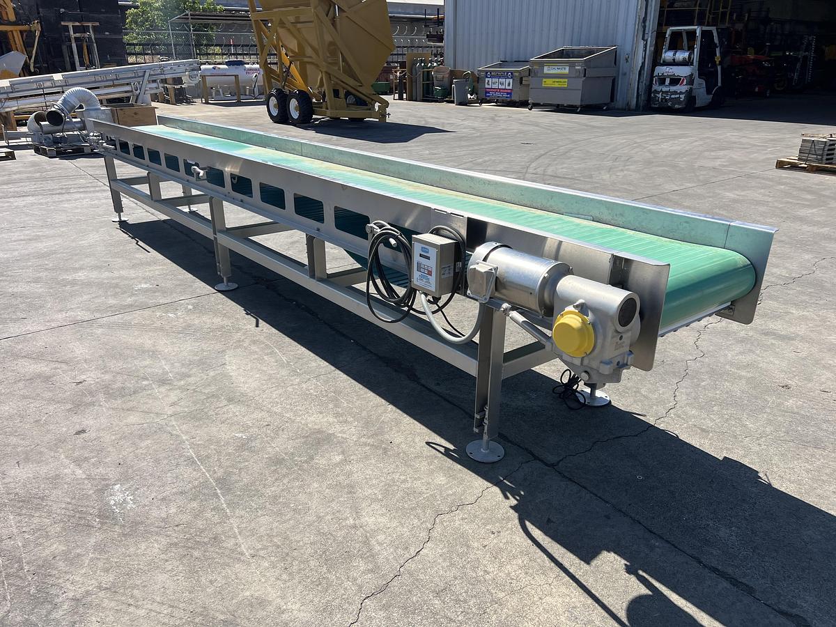 Used 24” wide x 20’ long stainless steel sanitary belt conveyor
