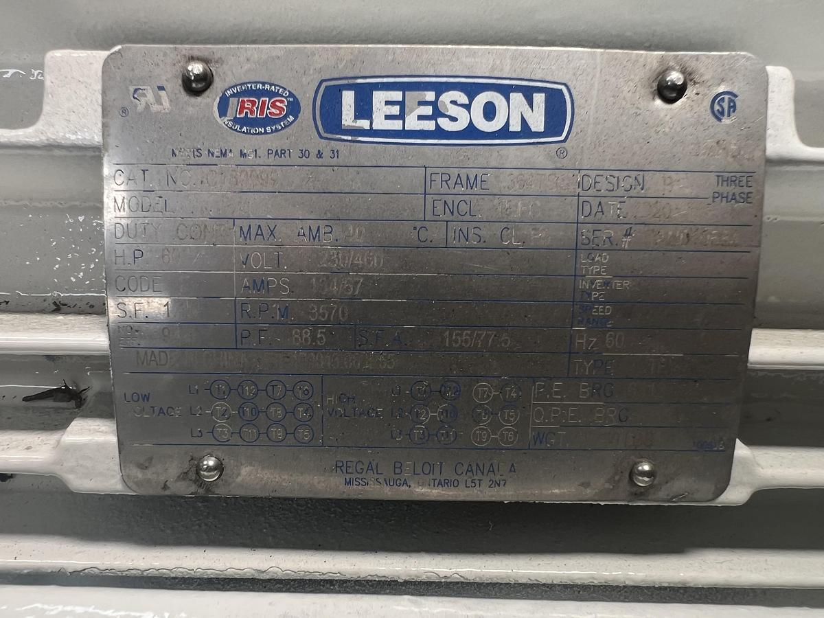 Used Corenco 60hp 3570rpm C-face drive motor for a model M15DA disintegrator