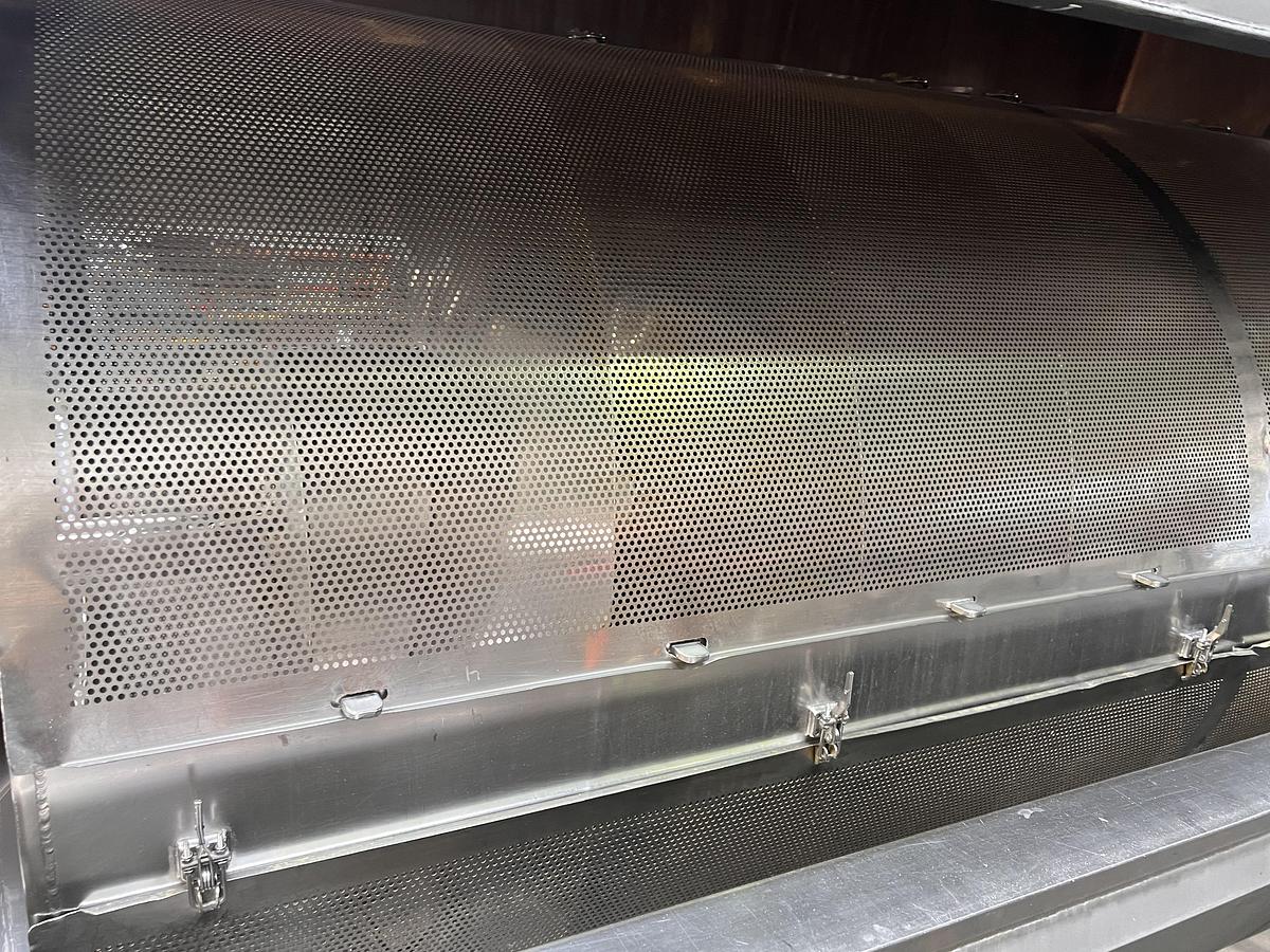 Used Hughes 48" diameter x 8' long stainless steel hot water rotary blancher