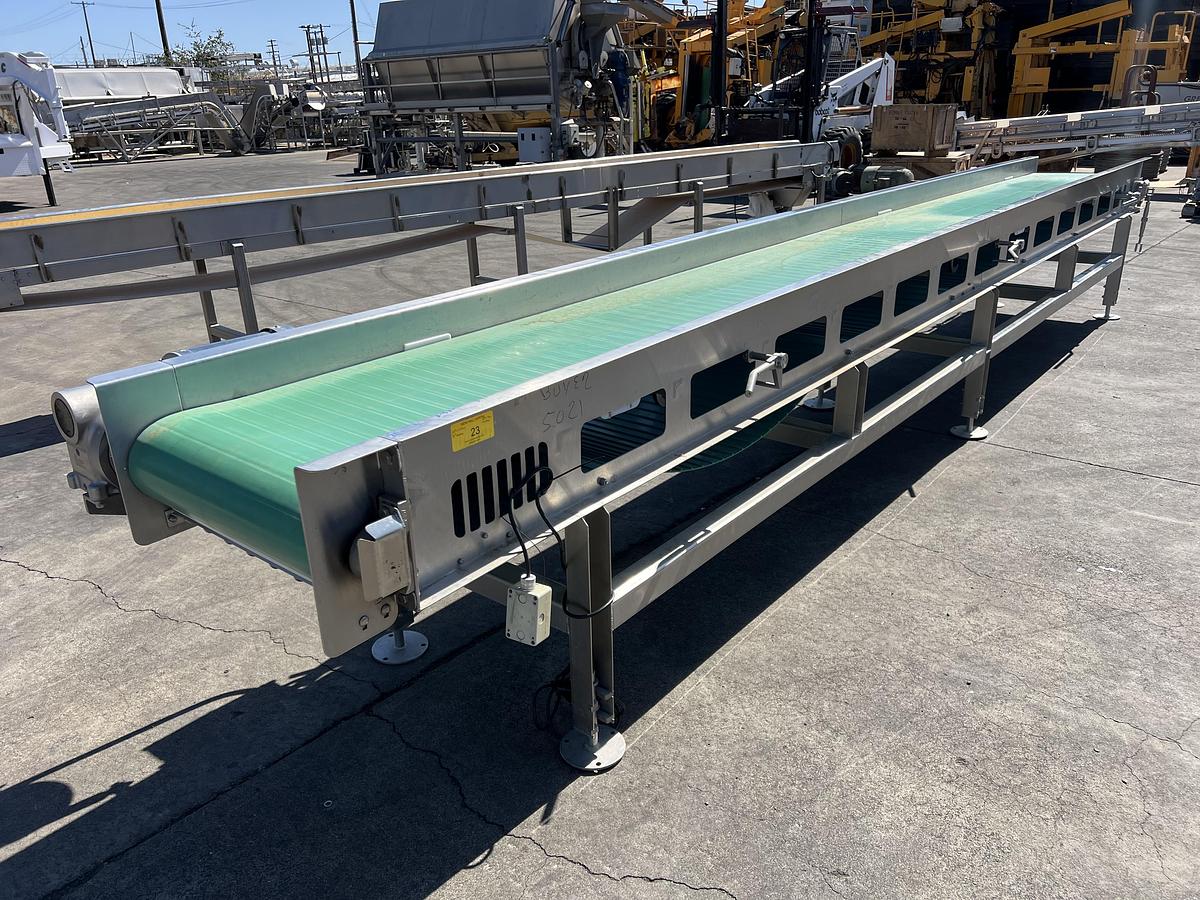 Used 24” wide x 20’ long stainless steel sanitary belt conveyor