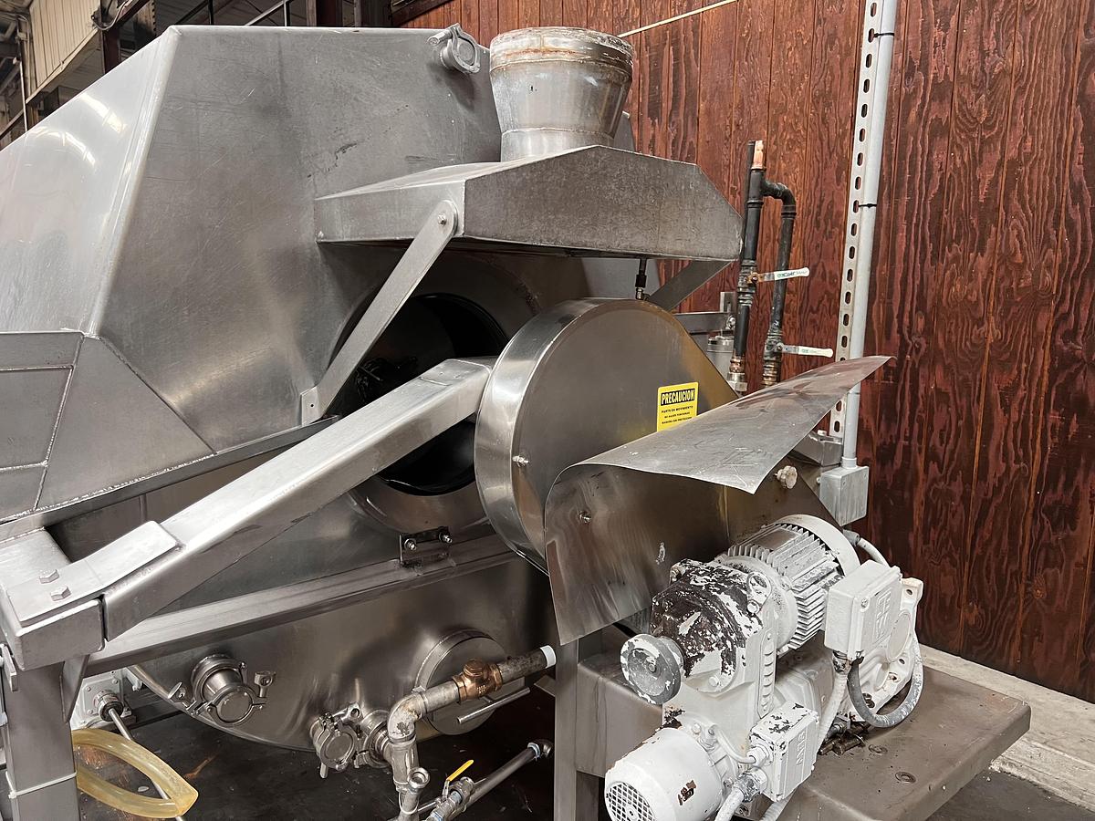 Used Hughes 48" diameter x 8' long stainless steel hot water rotary blancher