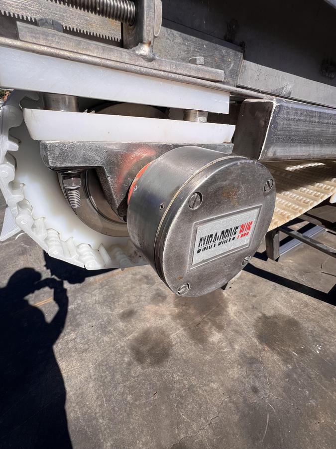 Used 18” wide x 24’ long stainless steel flighted belt elevator