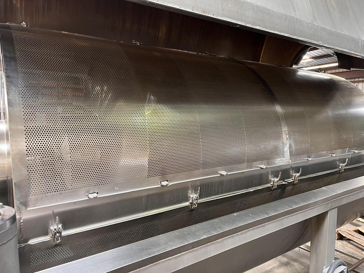 Used Hughes 48" diameter x 8' long stainless steel hot water rotary blancher
