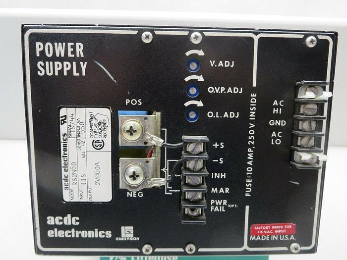 Used ACDC Electronics, RS2N60, DC Power Supply, In: 120 Vac, 50/60 Hz, Out: 2 Vdc @ 6