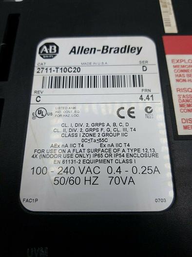 Used Allen-Bradley 2711-T10C20 Ser D Rev C FRN.4.41