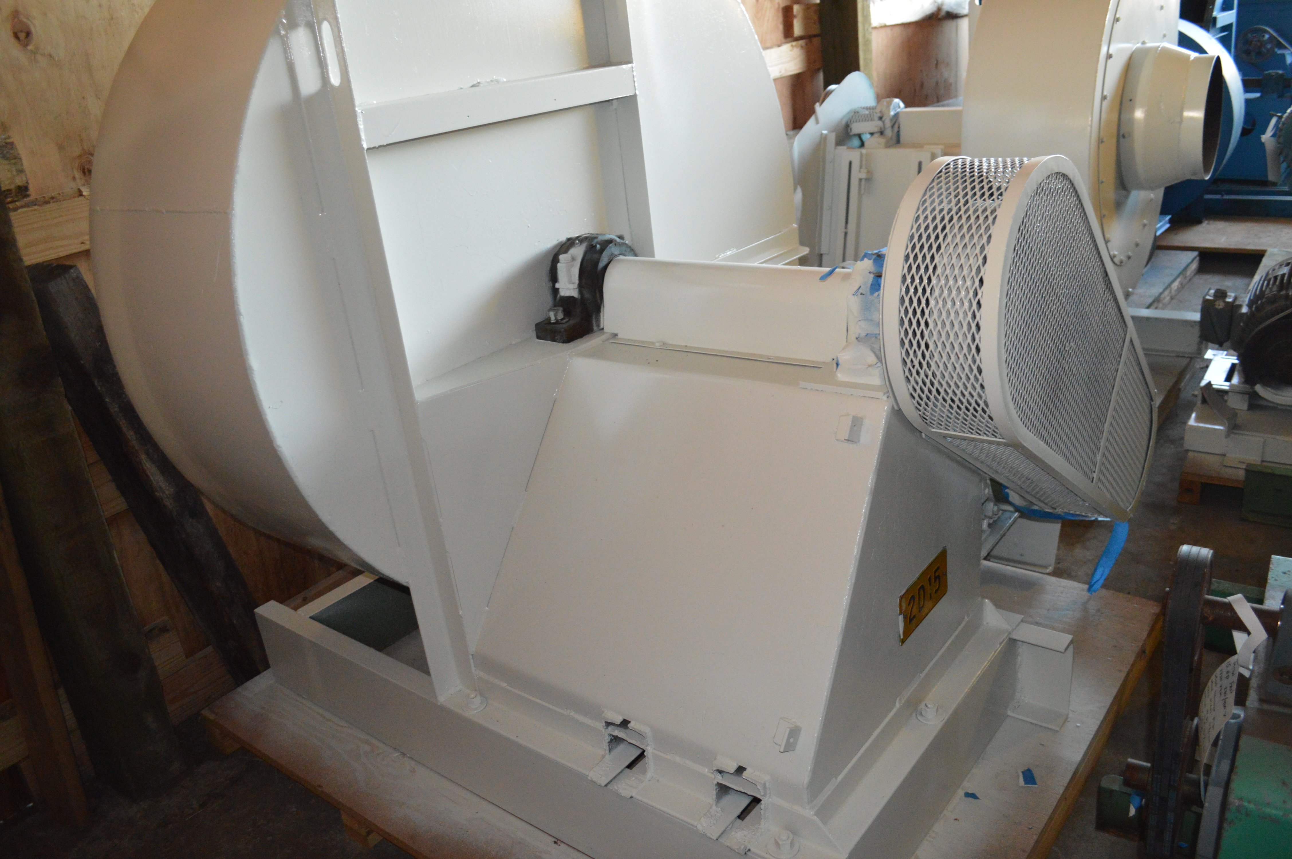 Used 50 HP material handling fan, downblast outlet fan
