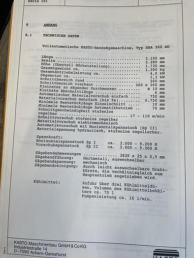 Gebruikt 1991 Kasto bandzaagautomaat SBA 260 AU