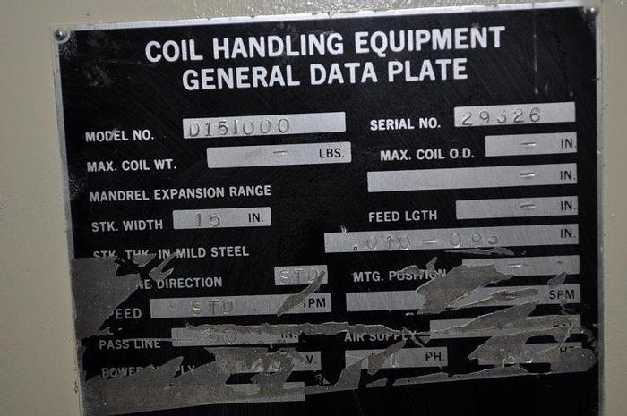 Used 15 IN WIDE X .093 X 8,000 LB CWP/ROWE SERVO FEED LINE