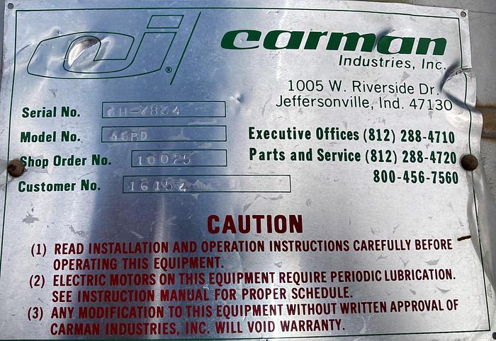 Used Carman approximately 46 cubic feet stainless steel hopper