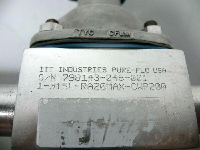 Used ITT Pure-Flo 1-316L-RA20MAX-CWP200 3-way 1" Diaphragm Valve