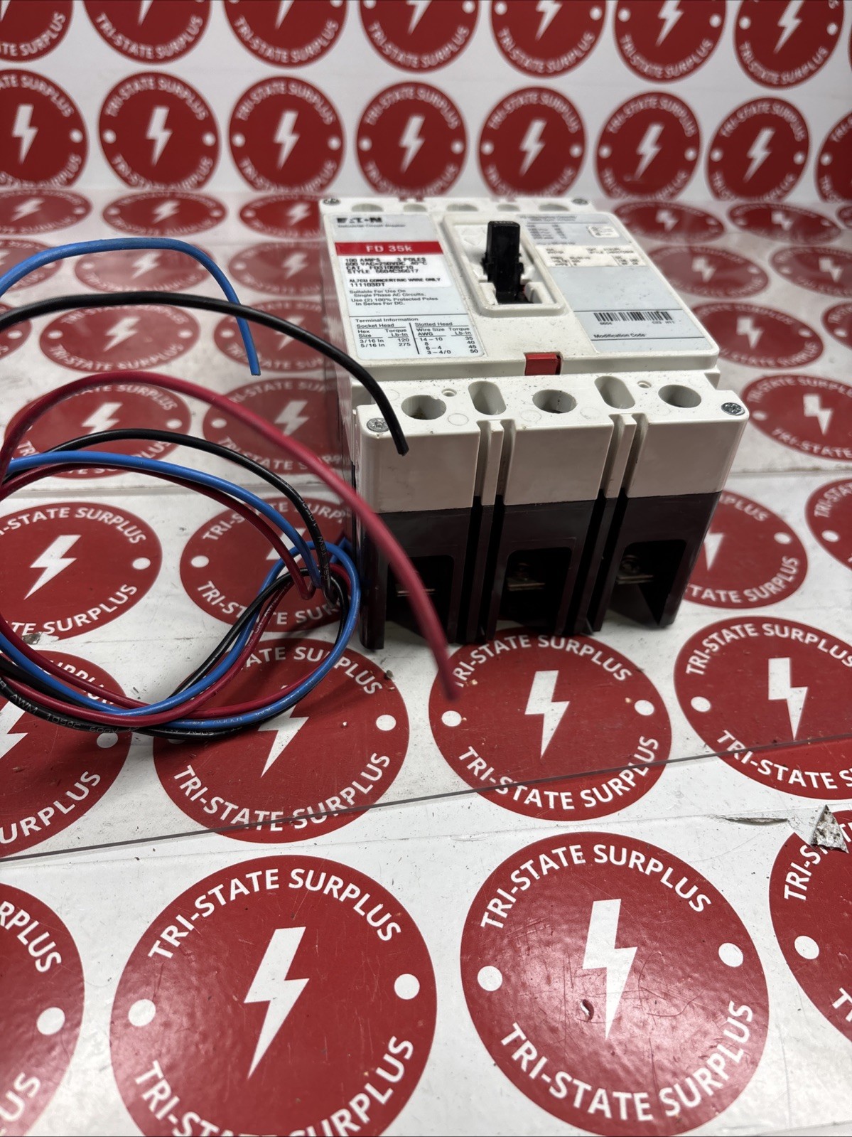 Used Eaton 100 Amp Industrial Circuit Breaker 3P 600 VAC / 250 VDC FD3100BP10 SHUNT