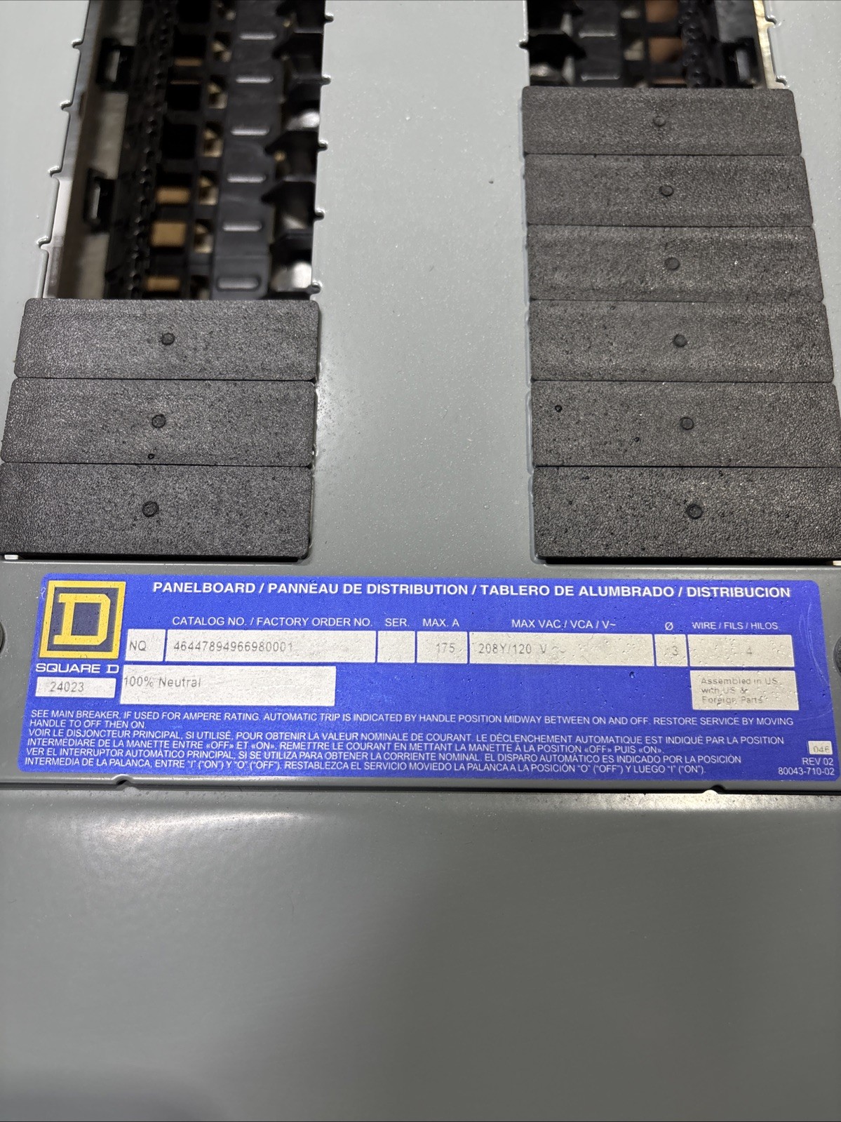 Used Square D NQ Panelboard Interior 175A 208Y/120V 3PH 4W 42 Circuit 175 Amp NEW 🔴