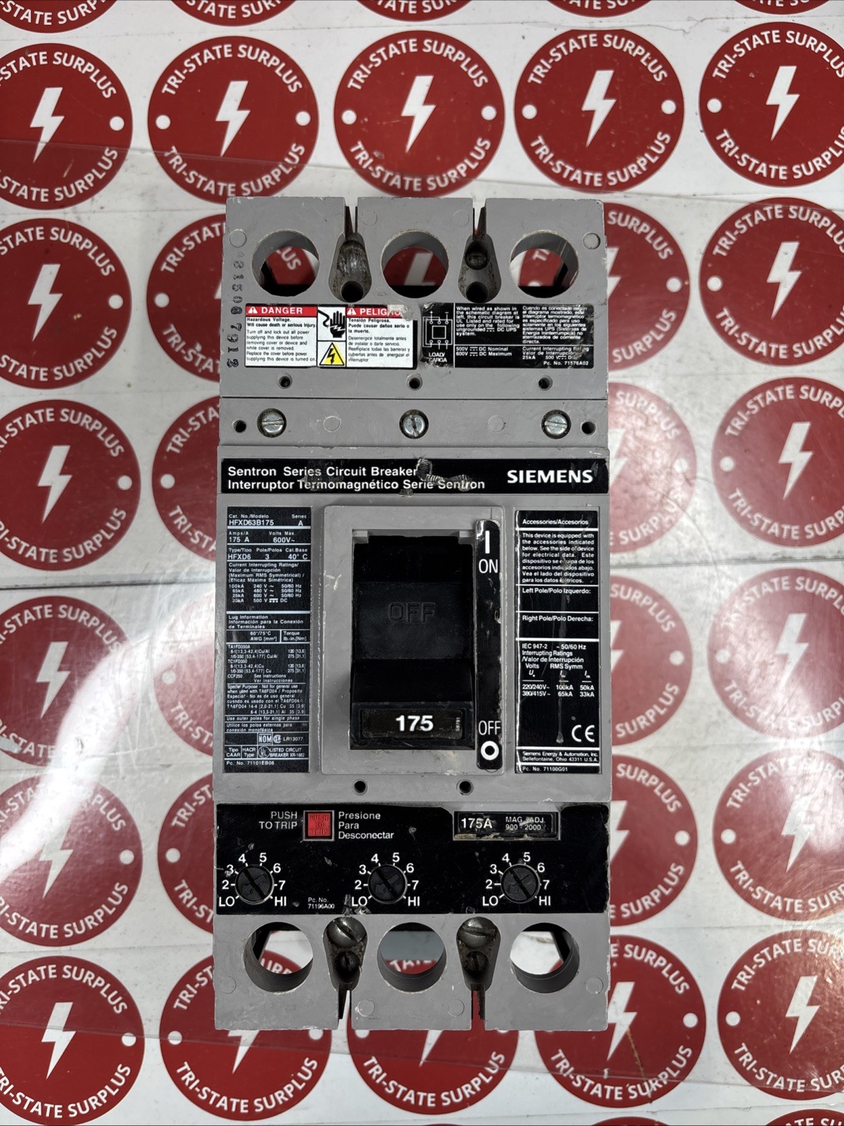 Used Siemens HFXD6 3 pole 175 amp 600v HFXD63B175 Sentron Circuit Breaker HFXD 🔴