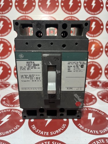Used GE GENERAL ELECTRIC 20 AMP CIRCUIT BREAKER 480 VAC 250 VDC 3 POLE TED134020