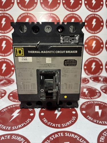 Used Square D FAL34020 20 Amp 480V 3 Pole FAL Feed Thru Circuit Breaker
