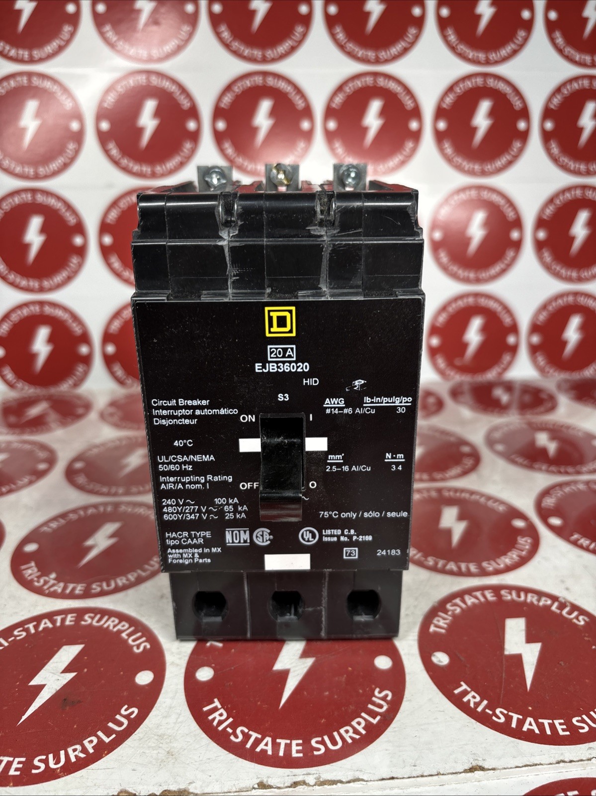 Used EJB36020 - Square D Bolt-On 600V 20A 3 pole circuit breaker 65kA@480V 🔴🔴🔴