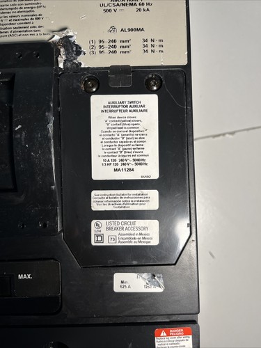 Used MHL3645025DC3903 Square D MHL 450A Circuit Breaker UNDERVOLTAGE & AUXILIARY