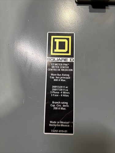 Used SQUARE D EZMR314-200, 800A, 120/208V Meter Stack, (4) 200A, 5 Term Sockets 🔴🔴