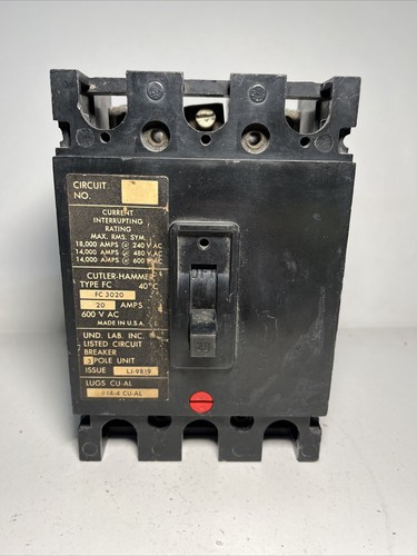 Used Cutler-Hammer FC3020 3 POLE 20 AMP 600 VOLT Circuit Breaker