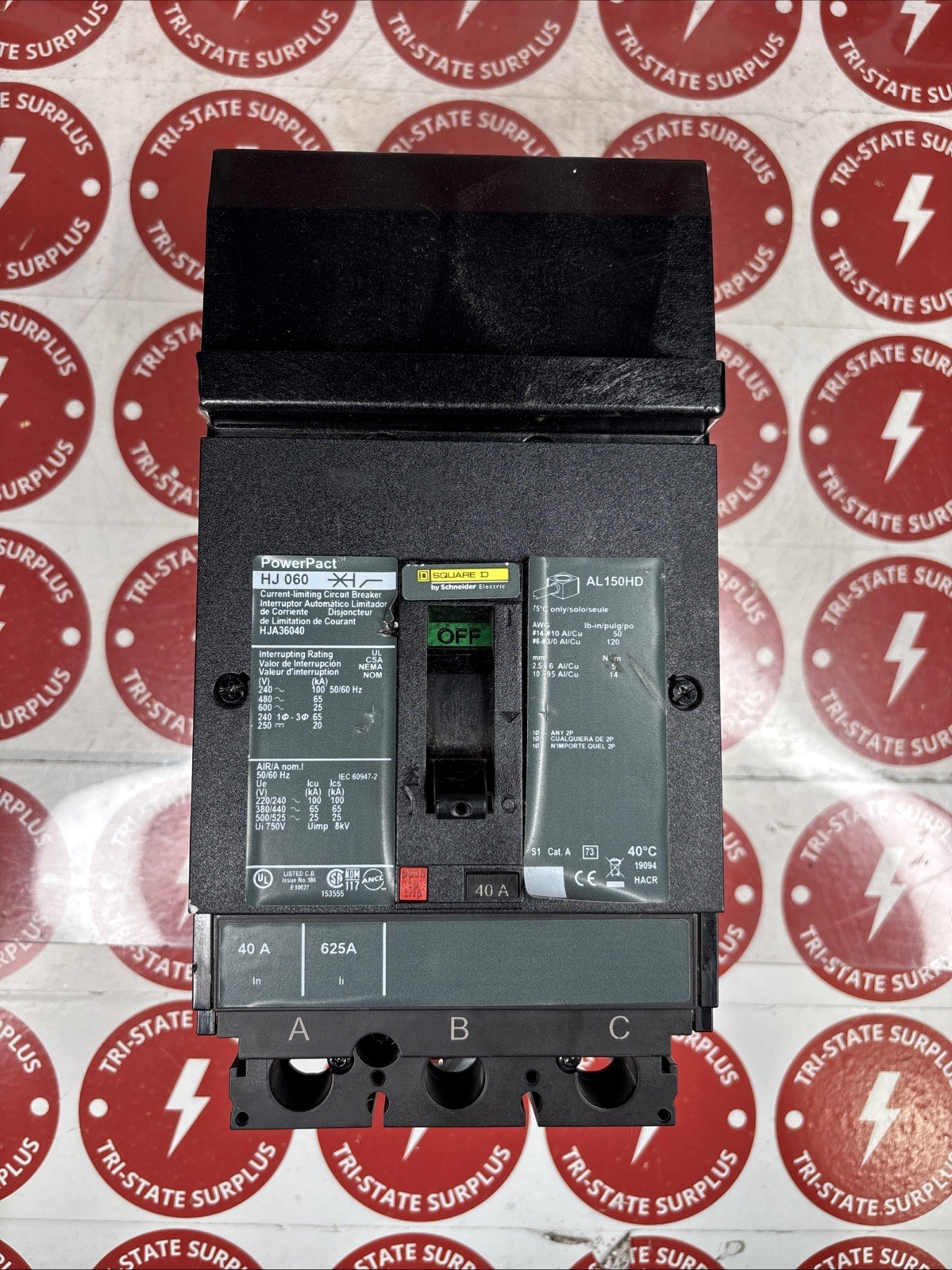 Used Square D HJA36040 PowerPact I-Line Breaker 40A 3P 600V 65kA@480V 🔴🔴🔴