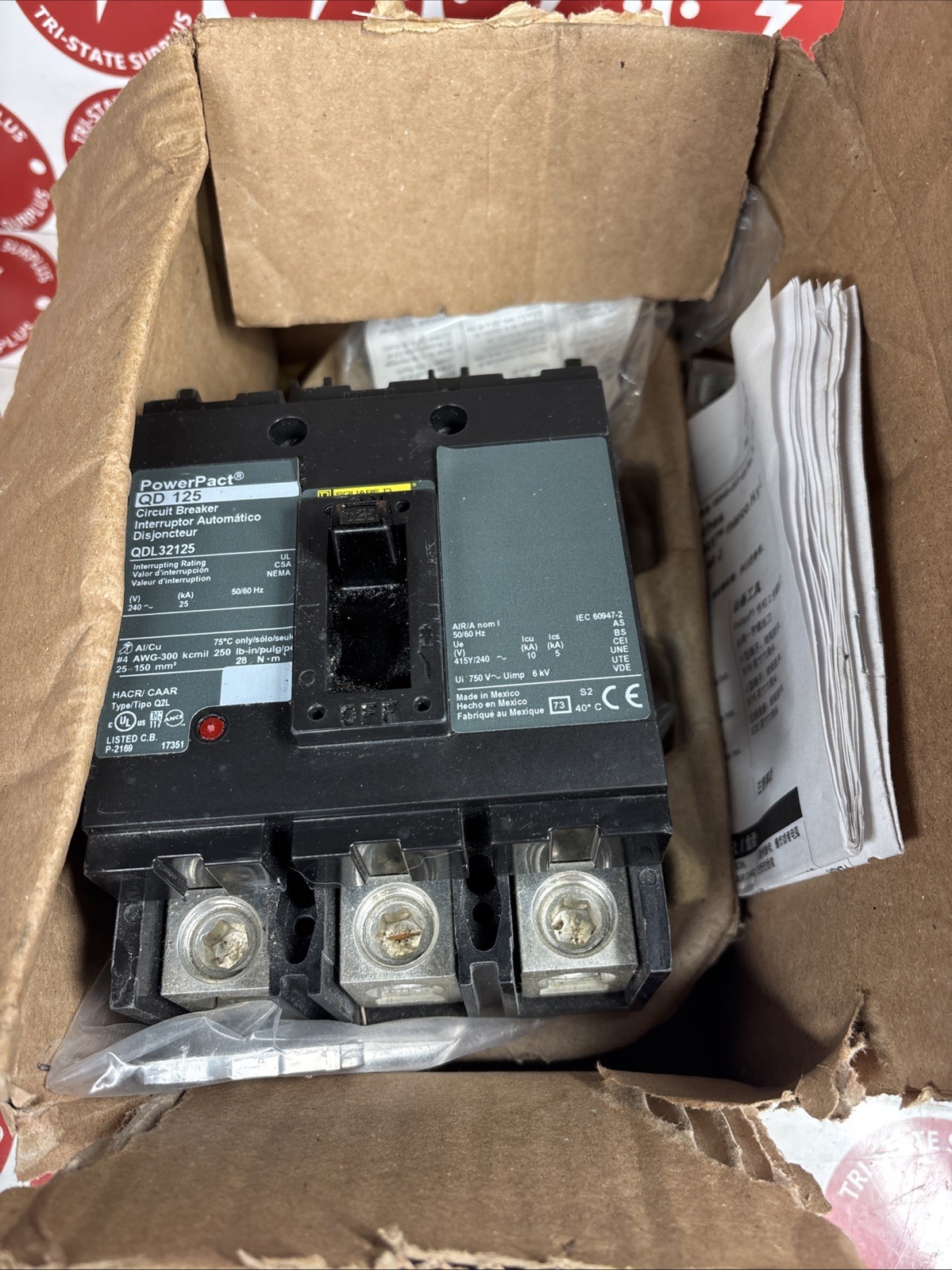 NEW Square D PowerPact 125 Amp Circuit Breaker 240 VAC 3 Pole  QDL32125 🔴
